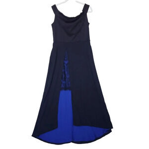 New York & Company Women's High Low Detail Maxi Dress Large Black Blue Lace NWT
